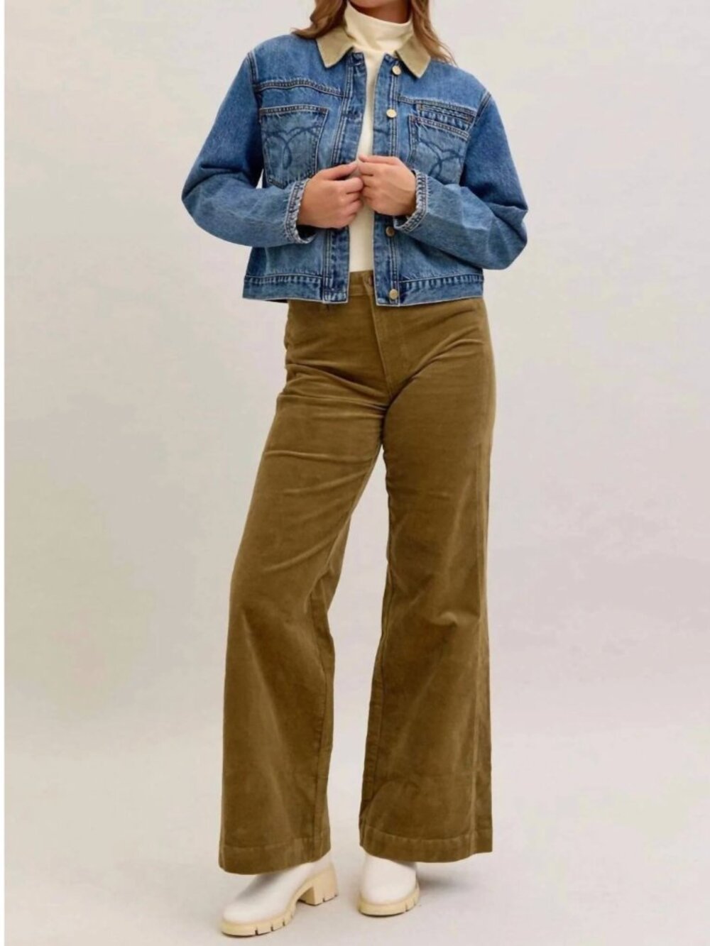 Judy Blue High Waist Olive Corduroy Retro Wide Leg Jeans Size 9/29 - Picture 2 of 16